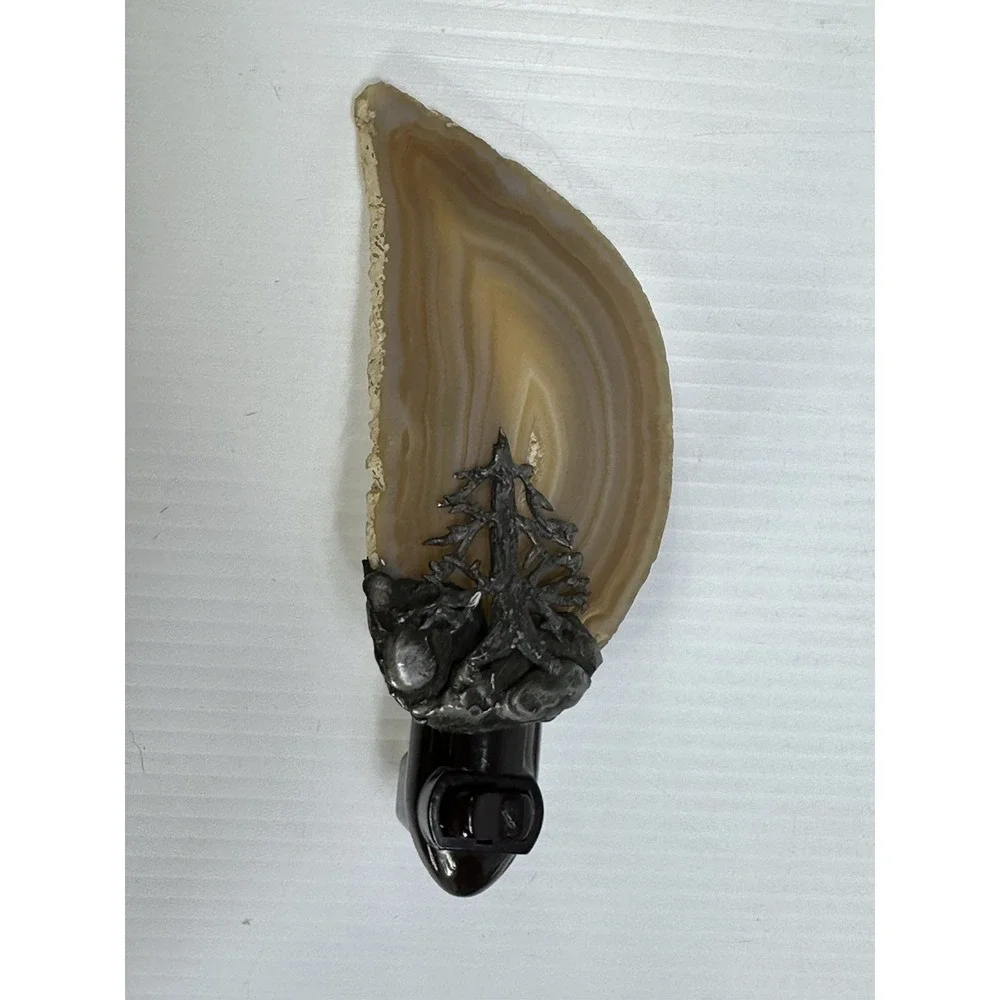 Vintage Agate Slice Nightlight Wall‎ Plug In Pine Tree Forest Mountain Decor